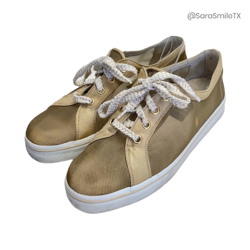 STUART WEITZMAN Metallic Gold Mesh Low Top Fashion Sneakers